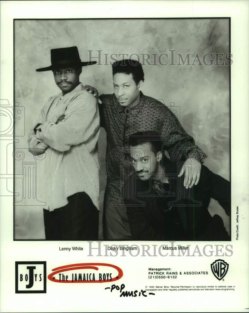 1990 Press Photo The Jamaica Boys: Lenny White, Dinky Bingham, Marcus Miller- Historic Images