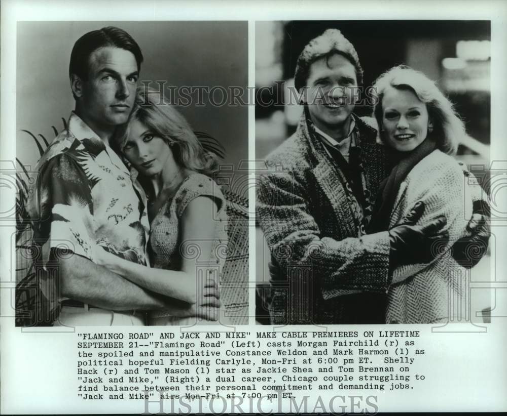 1987 Press Photo Cast Members from &quot;Flamingo Road&quot; &amp; &quot;Jack &amp; Mike&quot; TV Shows- Historic Images