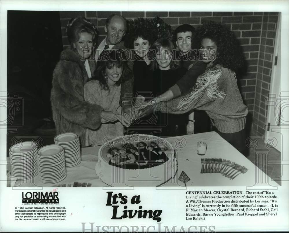 1988 Press Photo Cast Members &quot;It&#39;s a Living&quot; TV Series Celebrate 100th Episode- Historic Images