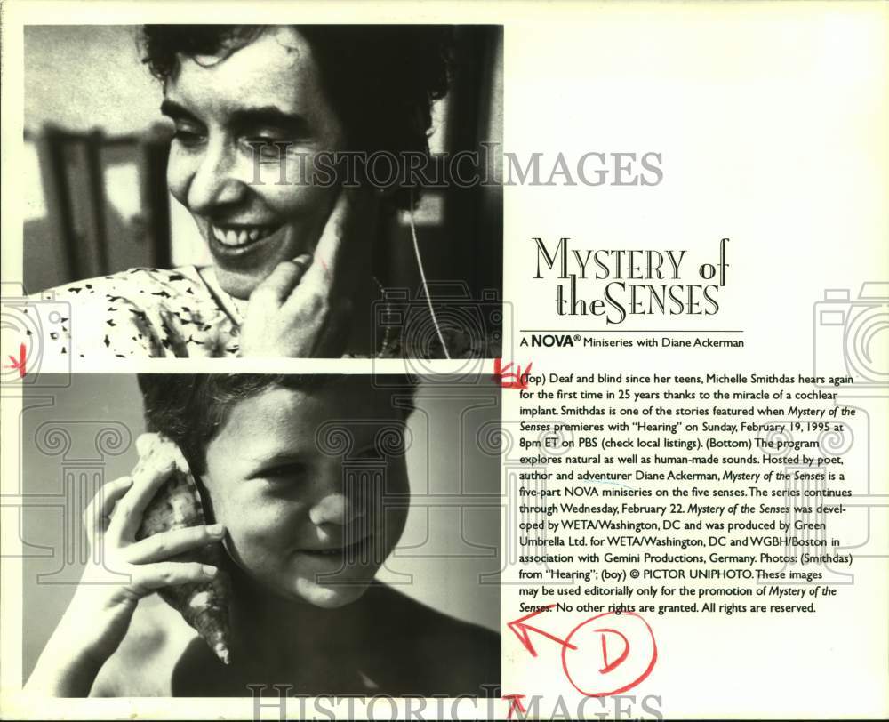 1995 Press Photo Scenes from &quot;Mystery of the Senses&quot; Hearing episode on NOVA- Historic Images