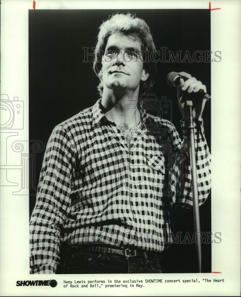 1985 Press Photo Huey Lewis in the Showtime special &quot;The Heart of Rock and Roll&quot;- Historic Images