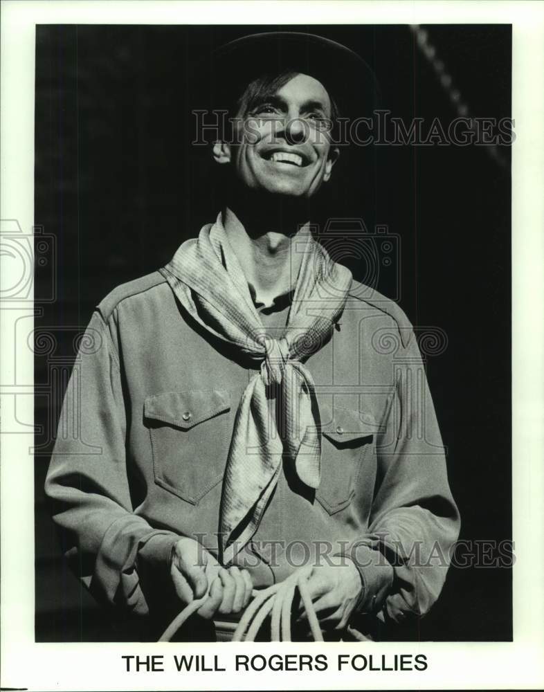 1991 Press Photo Actor Playing Will Rogers in Musical, &quot;The Will Rogers Follies&quot;- Historic Images