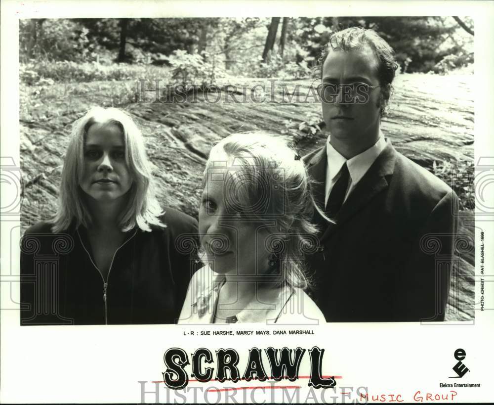 1996 Press Photo Scrawl, indie rock trio: Sue Hershe, Marcy Mays, Dana Marshall- Historic Images