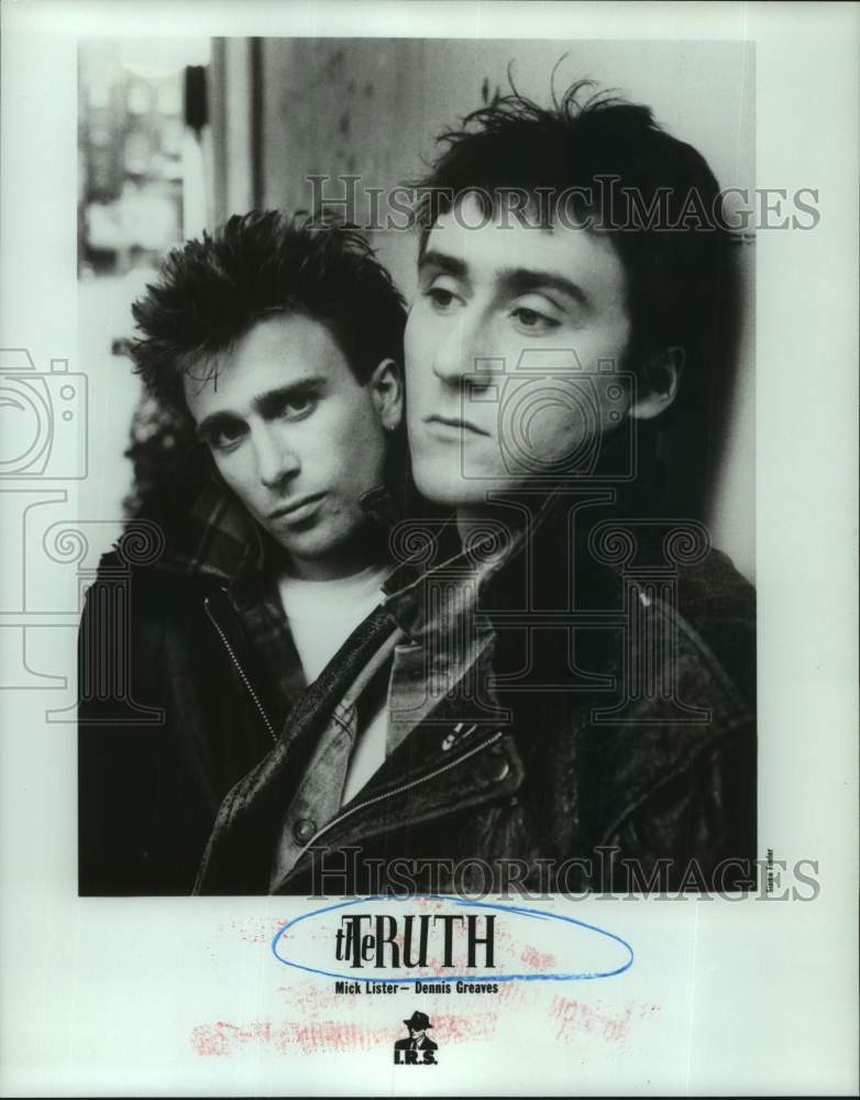 1987 Press Photo Music Group &quot;The Truth&quot; - Mick Lister, Dennis Greaves- Historic Images