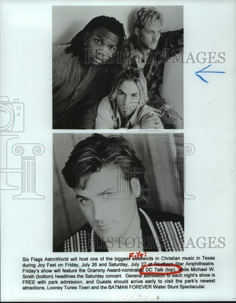 1996 Press Photo Christian Music Group &quot;DC Talk&quot; and host Michael W. Smith- Historic Images