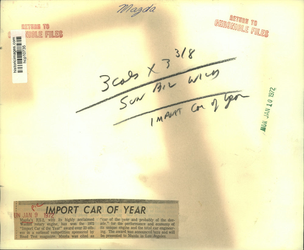 1972 Press Photo Mazda's RX-2 with Wankel rotary engine - Import Car of the Year