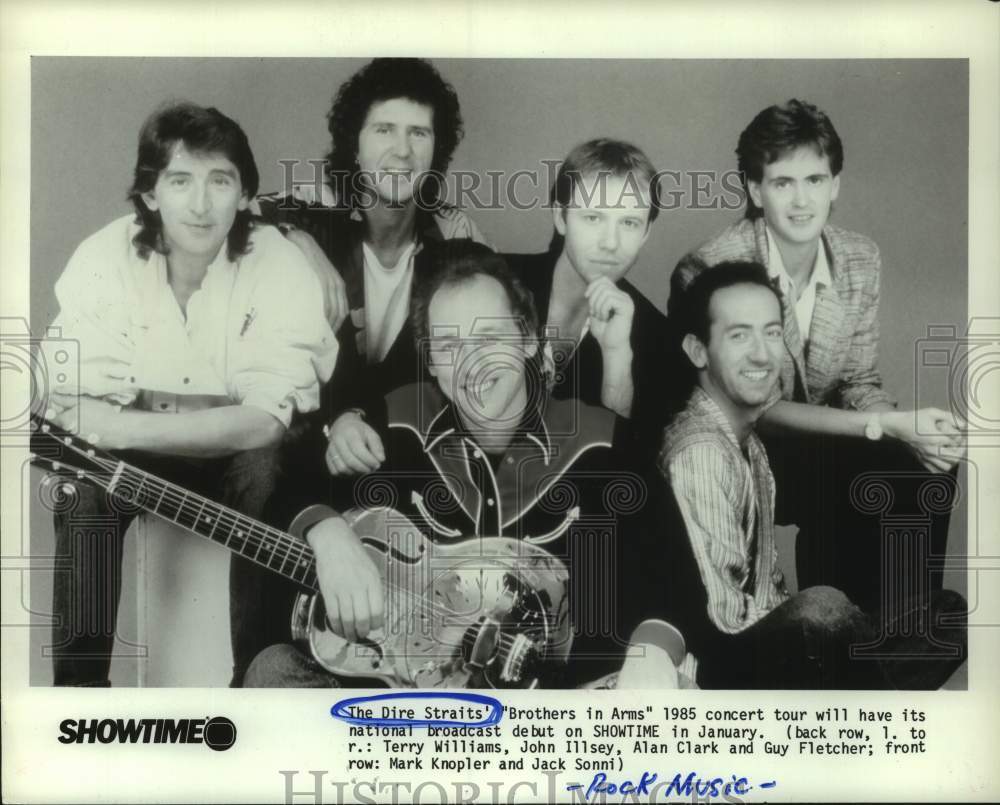 1986 Press Photo Dire Straits' "Brothers in Arms" tour debuts on Showtime- Historic Images