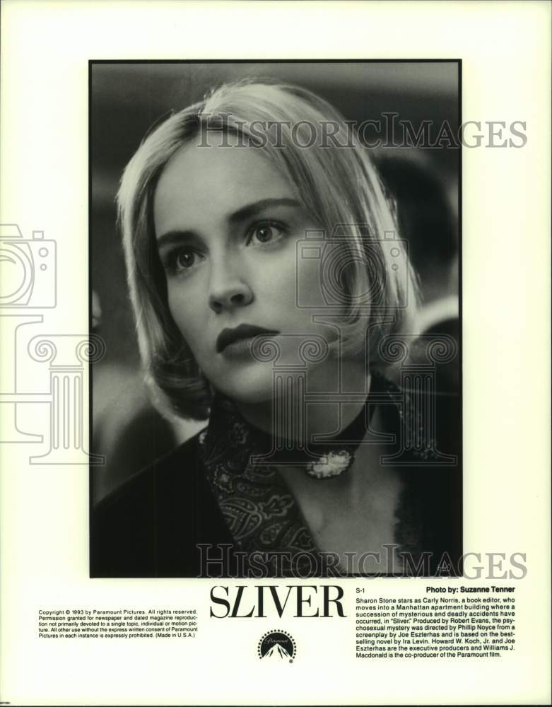 1993 Press Photo Sharon Stone stars as a book editor in the movie &quot;Silver&quot;- Historic Images