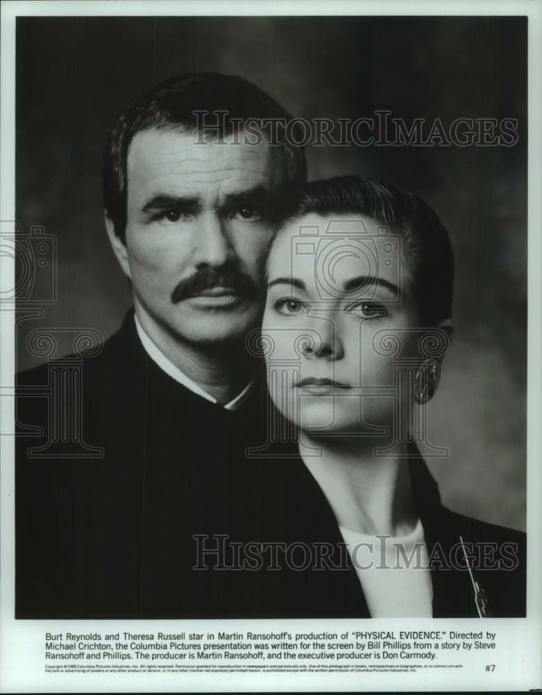 1988 Press Photo Burt Reynolds and Theresa Russell star in &quot;Physical Evidence&quot;- Historic Images