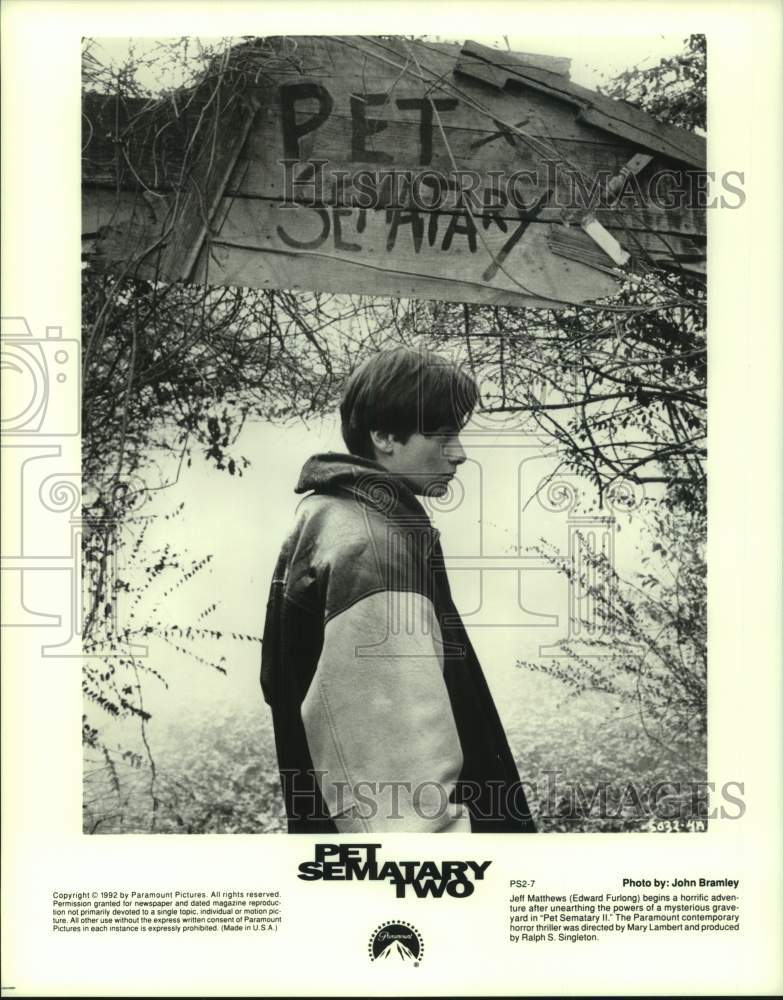 1992 Press Photo Actor Edward Furlong in "Pet Sematary Two" Movie - hcp11784- Historic Images