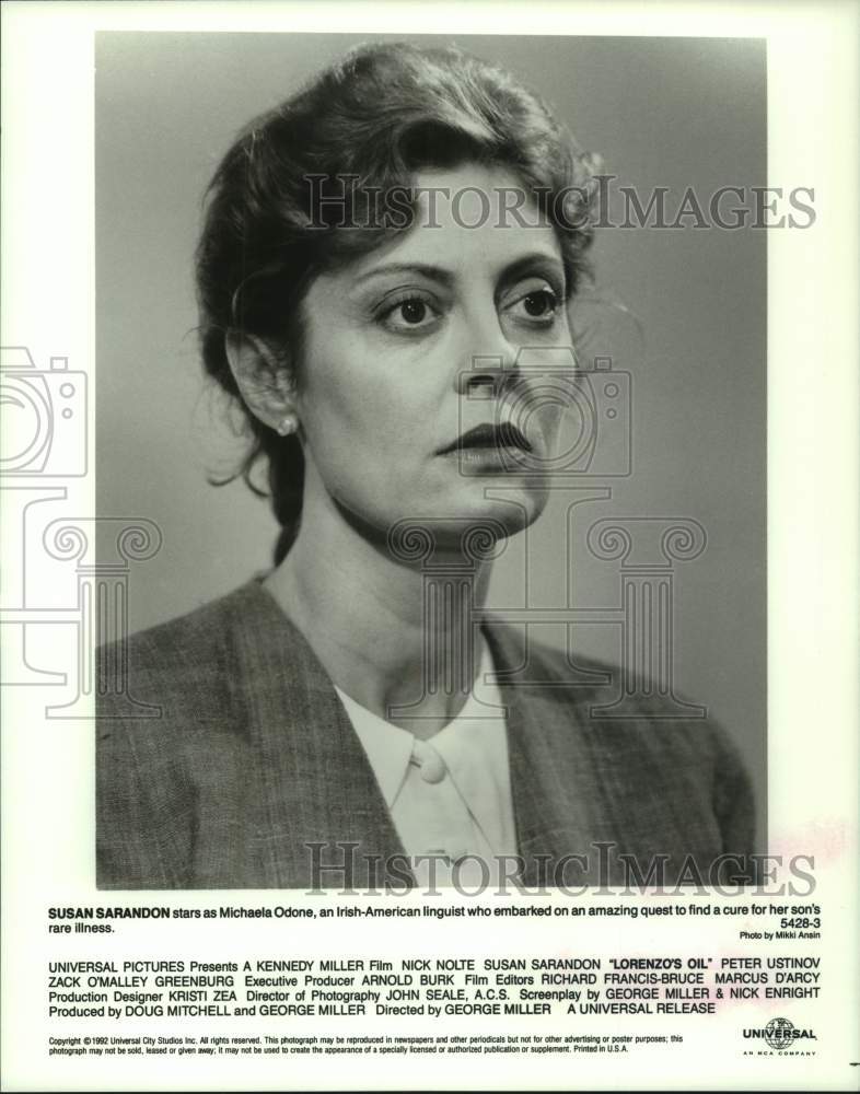 1992 Press Photo Susan Sarandon stars in the movie &quot;Lorenzo&#39;s Oil&quot; - hcp11800- Historic Images