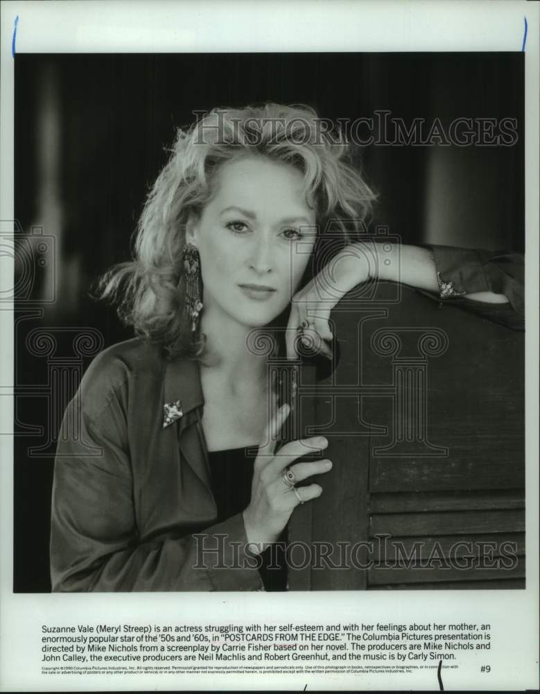 1990 Press Photo Actor Meryl Streep as Suzanne Vale in &quot;Postcards from the Edge&quot;- Historic Images