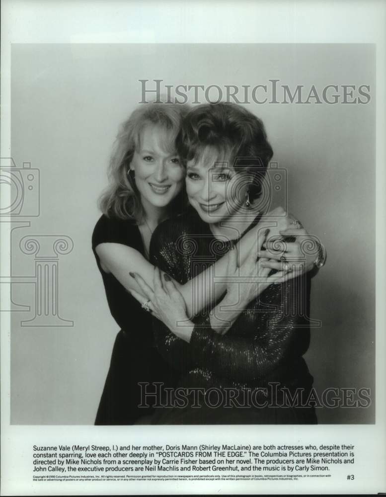 1990 Press Photo Meryl Streep, Shirley MacLaine for &quot;Postcards from the Edge&quot;- Historic Images