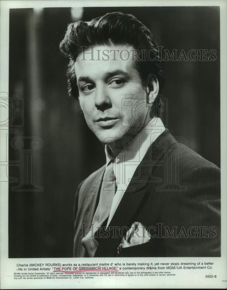 1984 Press Photo Mickey Rourke Stars as Charlie in The Pope of Greenwich Village- Historic Images