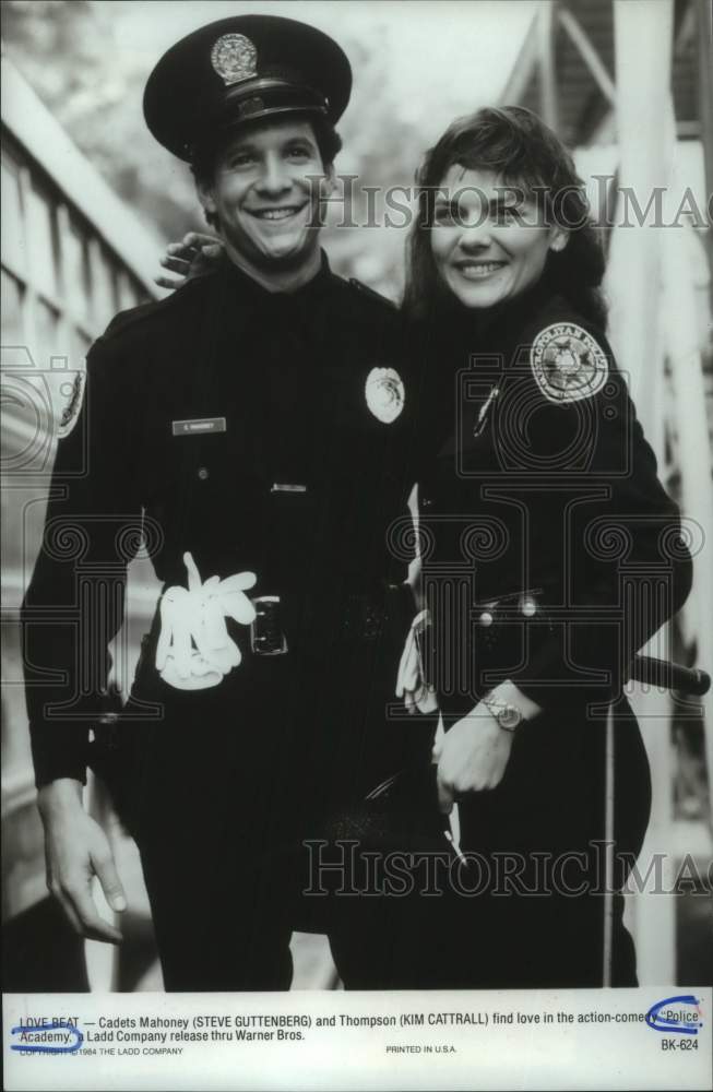 1984 Press Photo Steve Guttenberg &amp; Kim Cattrall in Scene from &quot;Police Academy&quot;- Historic Images