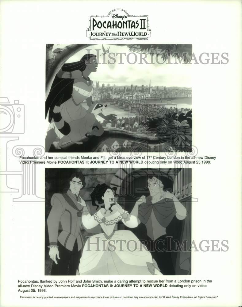 1998 Press Photo Scenes from &quot;Pocahontas II: Journey to a New World&quot; Movie- Historic Images