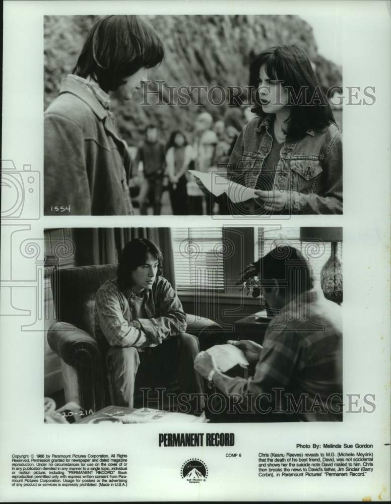 1988 Press Photo Stills from the movie &quot;Permanent Record&quot; - hcp12115- Historic Images