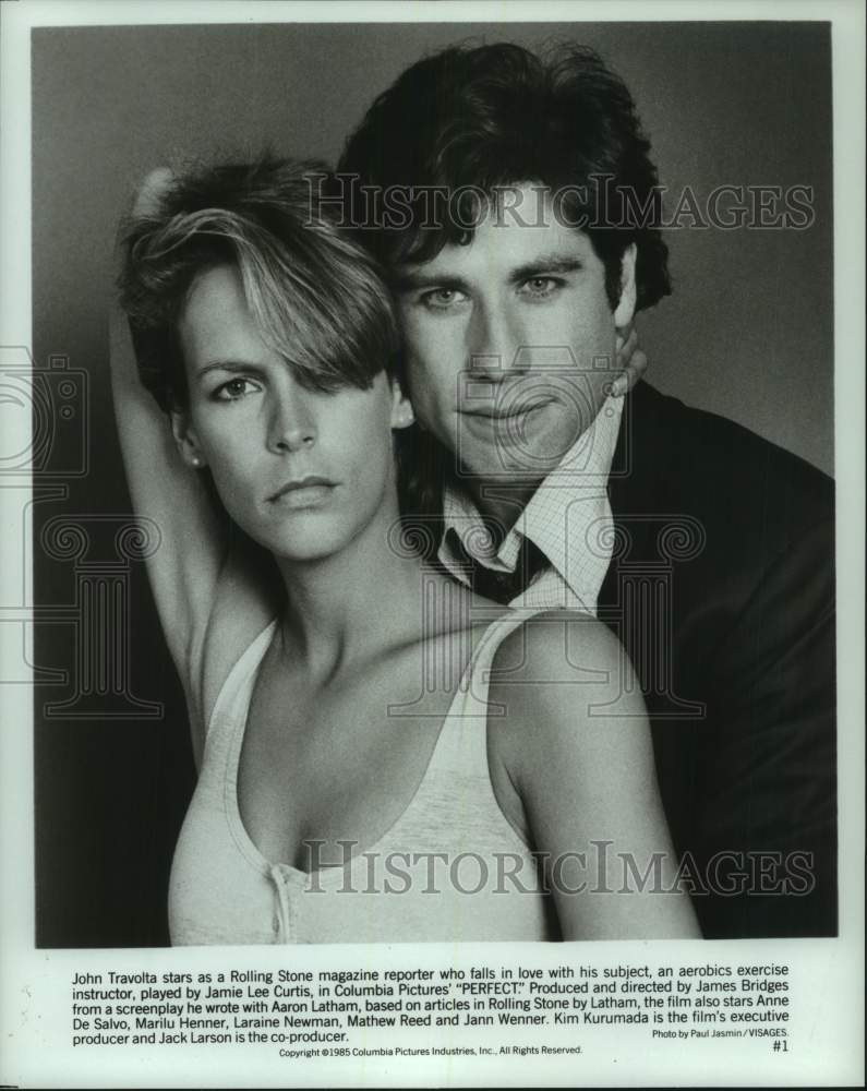 1985 Press Photo John Travolta and Jamie Lee Curtis Star in &quot;Perfect&quot;- Historic Images