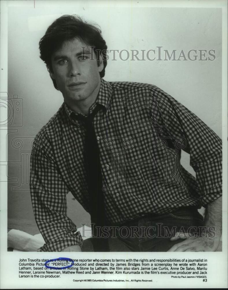 1985 Press Photo John Travolta Stars as Rolling Stone Reporter in &quot;Perfect&quot;- Historic Images