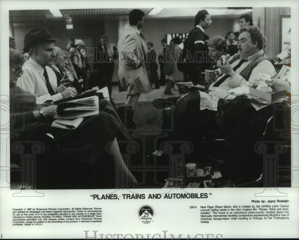 1987 Press Photo Steve Martin and John Candy in &quot;Planes, Trains and Automobiles&quot;- Historic Images