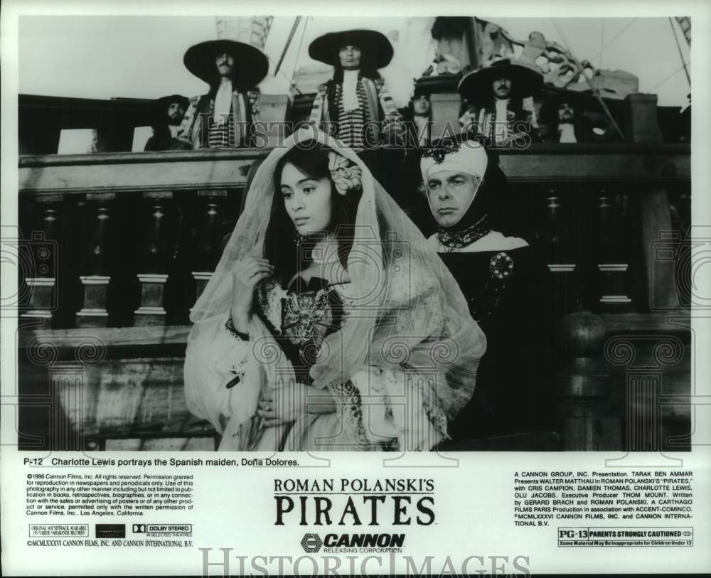 1986 Press Photo Actor Charlotte Lewis and Co-Stars in Roman Polanski&#39;s Pirates- Historic Images