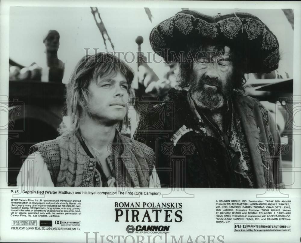 1986 Press Photo Actors Walter Matthau, Cris Campion in Roman Polanski&#39;s Pirates- Historic Images