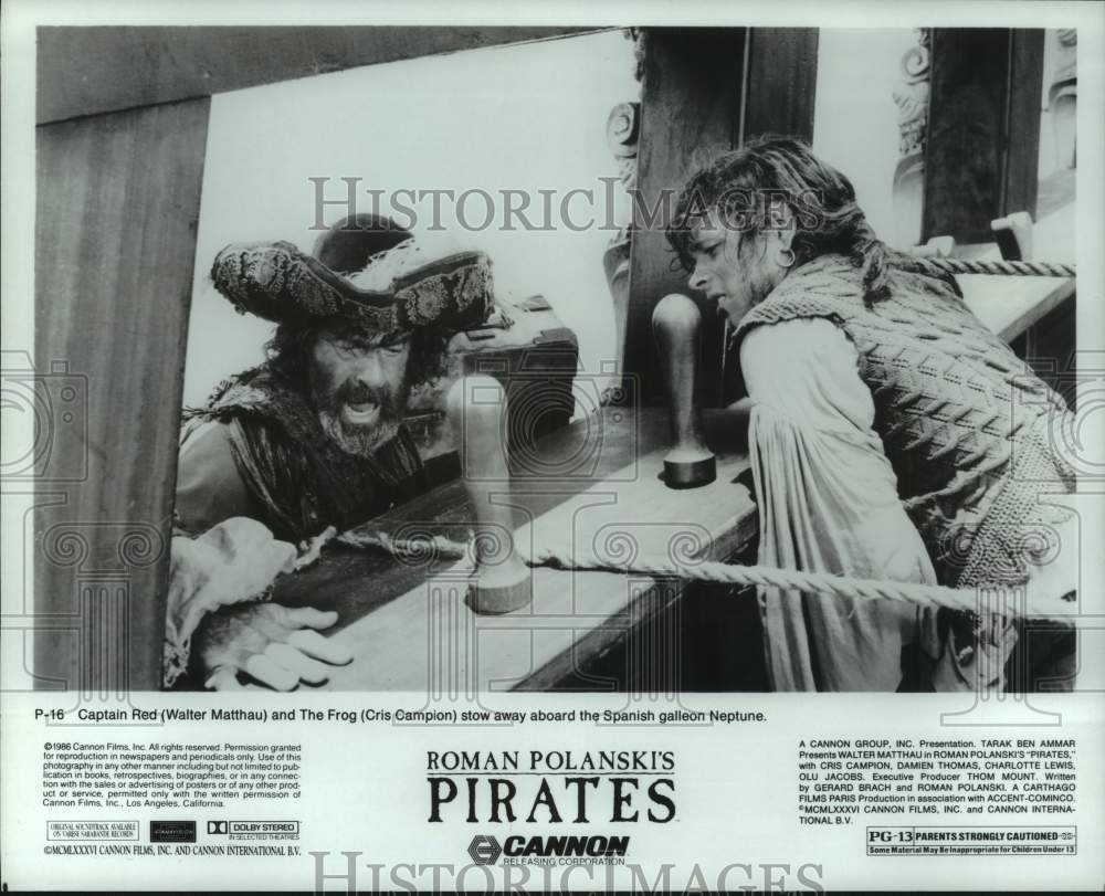 1986 Press Photo Walter Matthau and Cris Campion in Roman Polanski&#39;s Pirates- Historic Images