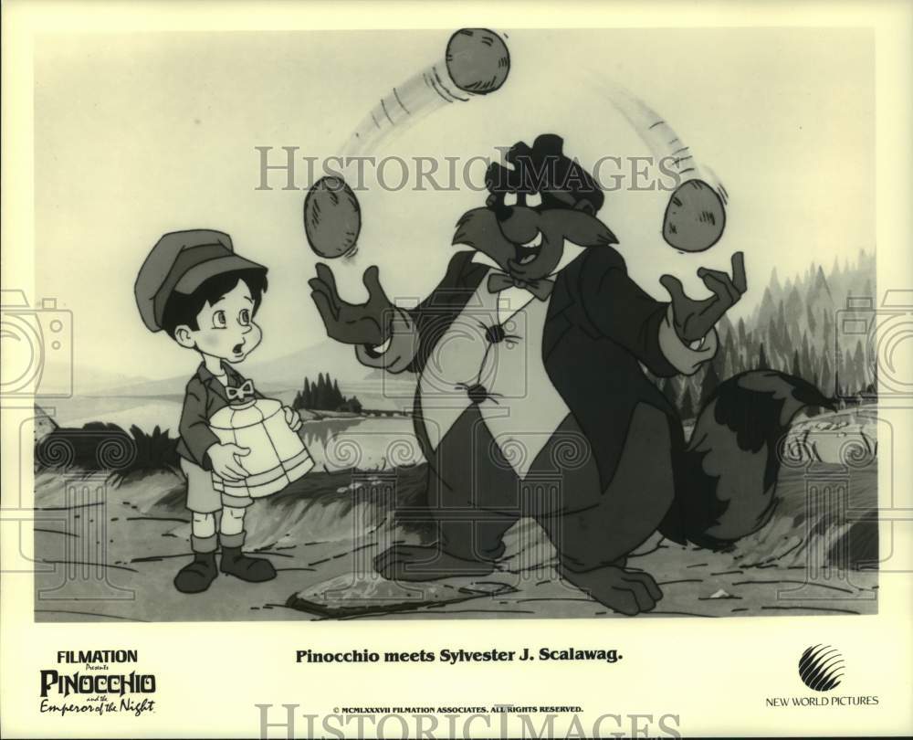 1987 Press Photo Pinocchio Meets Sylvester J. Scalawag in Animated Feature- Historic Images