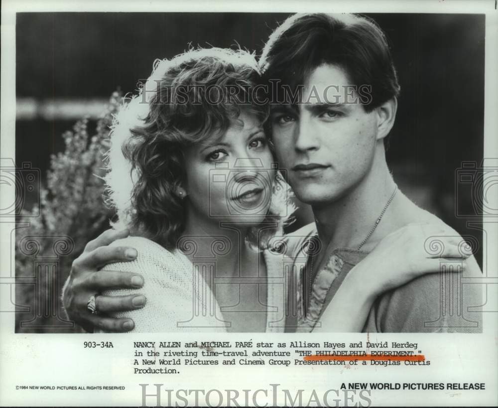 1984 Press Photo Nancy Allen &amp; Michael Pare in &quot;The Philadelphia Experiment&quot;- Historic Images