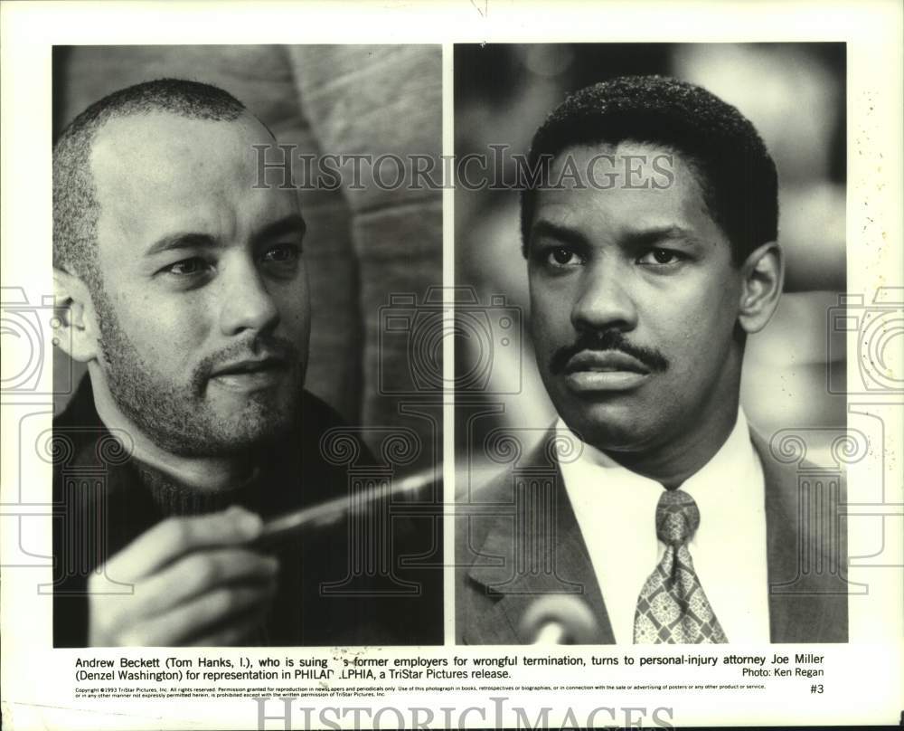 1993 Press Photo Tom Hanks, Denzel Washington Star in TriStar&#39;s &quot;Philadelphia&quot;- Historic Images