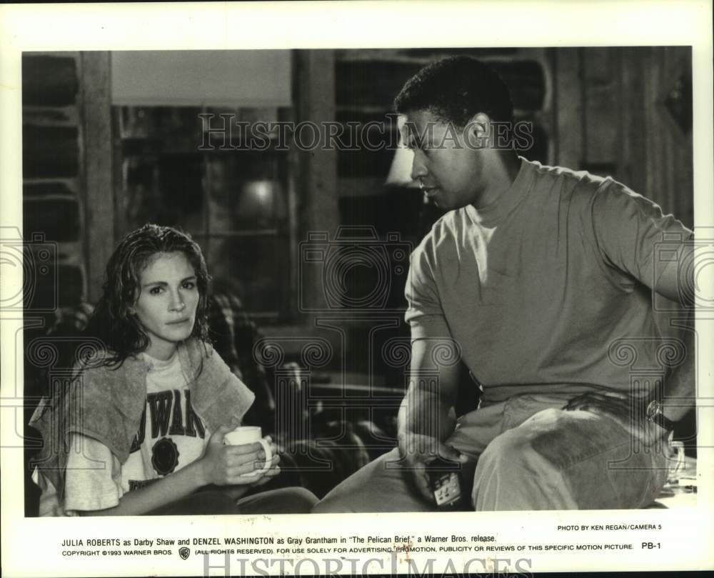 1993 Press Photo Julia Roberts &amp; Denzel Washington Star in &quot;The Pelican Brief&quot;- Historic Images