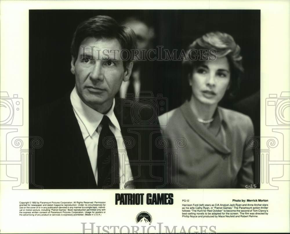 1992 Press Photo &quot;Patriot Games&quot; Movie Scene with Harrison Ford, Anne Archer- Historic Images