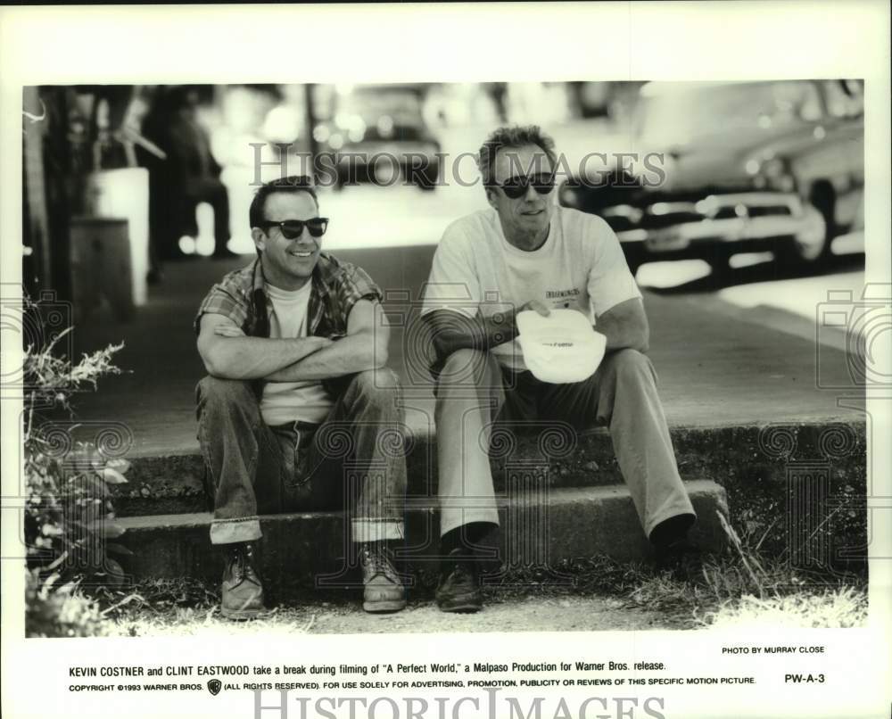 1993 Press Photo Kevin Costner, Clint Eastwood on Set &quot;A Perfect World&quot; Movie- Historic Images