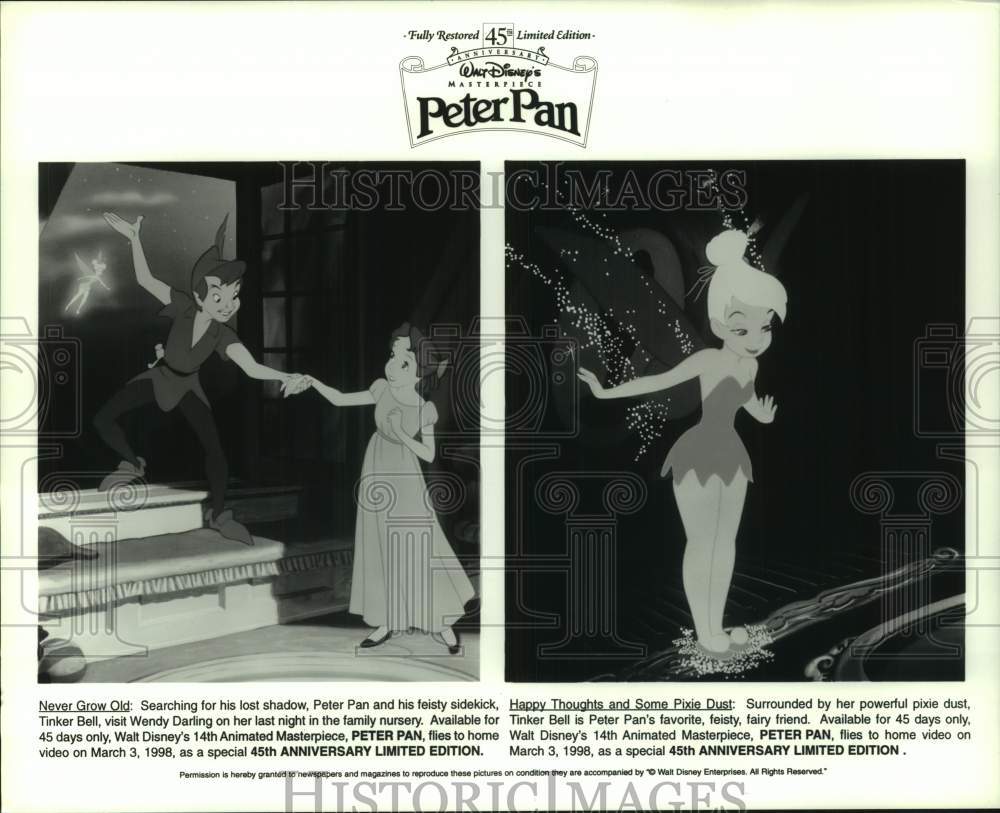 1998 Press Photo &quot;Peter Pan,&quot; Fully Restored 45th Limited Edition Disney Movie- Historic Images