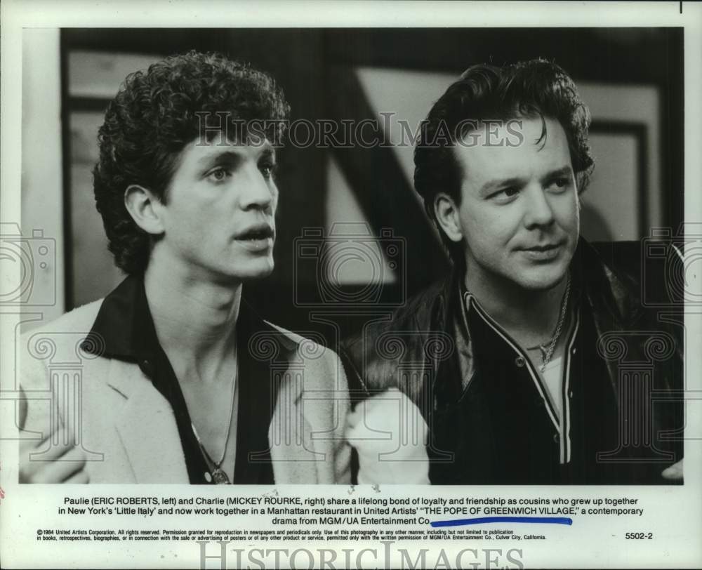 1984 Press Photo Eric Roberts and Mickey Rourke in The Pope of Greenwich Village- Historic Images