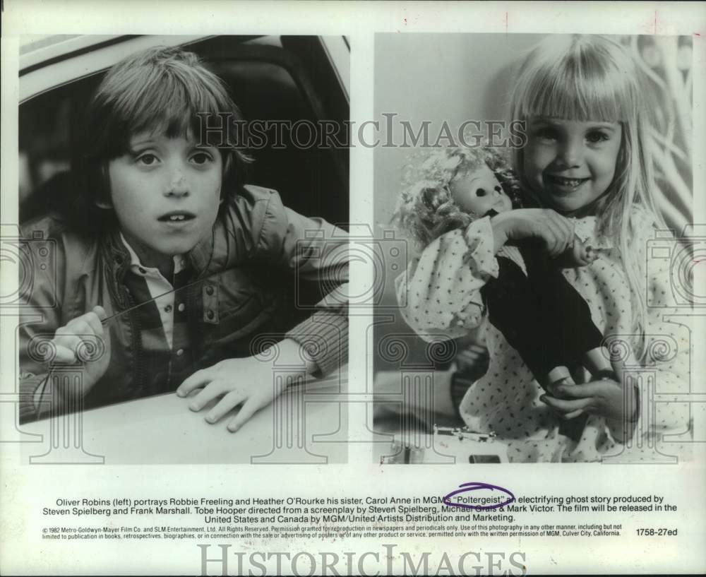 1982 Press Photo Oliver Robins, Heather O&#39;Rourke - stars of &quot;Poltergeist&quot;- Historic Images