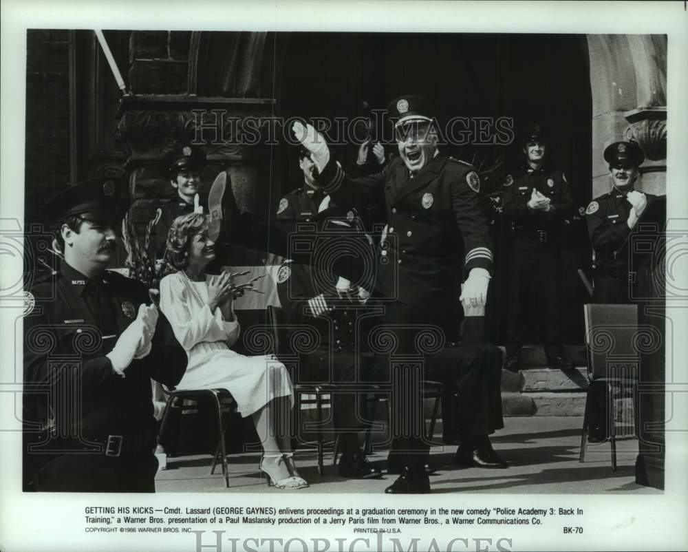 1986 Press Photo Actors in Graduation Scene, Police Academy 3: Back in Training- Historic Images