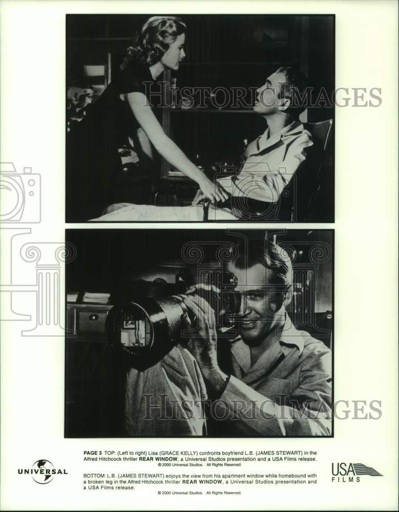 2000 Press Photo &quot;Rear Window&quot; Movie Scenes with Grace Kelly, James Stewart- Historic Images