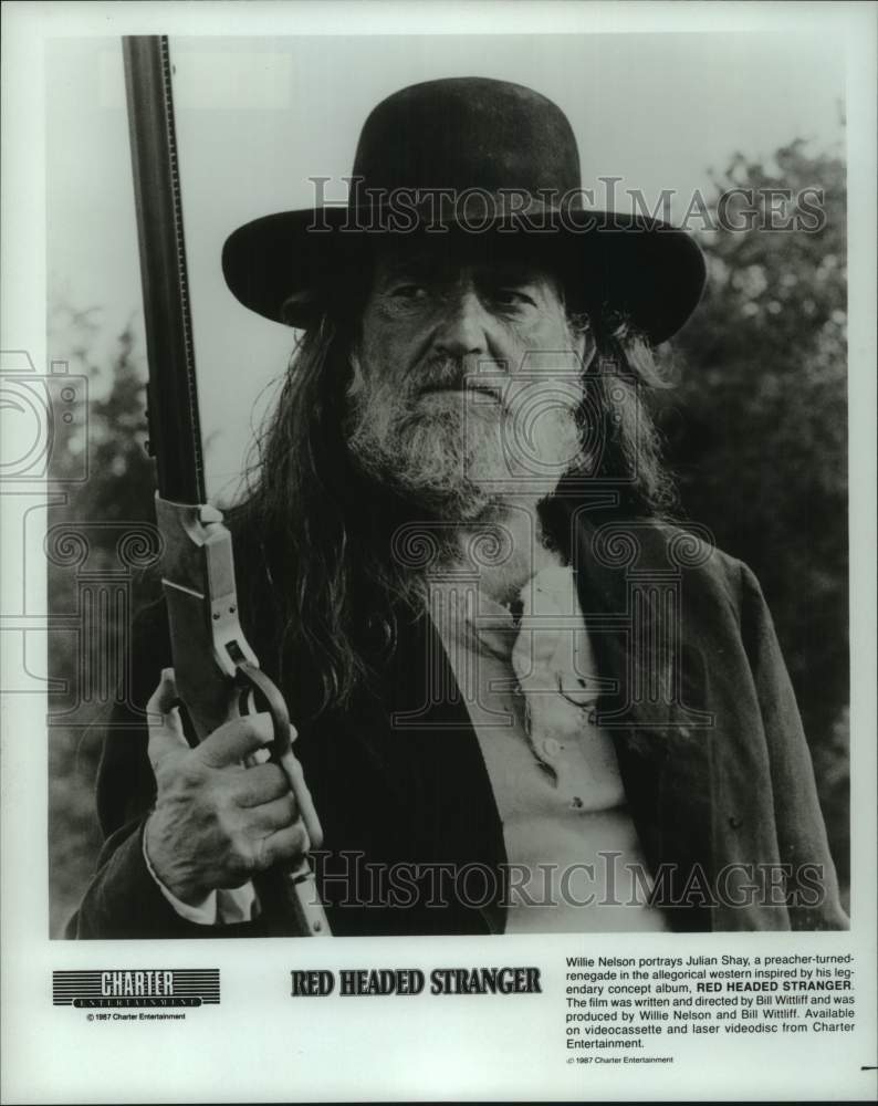 1987 Press Photo &quot;Red Headed Stranger&quot; Movie Scene Starring Willie Nelson- Historic Images