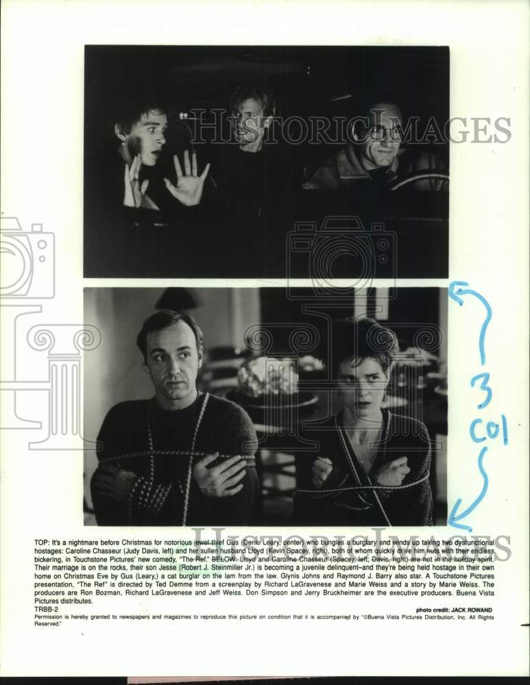 1995 Press Photo Scenes with Dennis Leary, Judy Davis, Kevin Spacey in &quot;The Ref&quot;- Historic Images