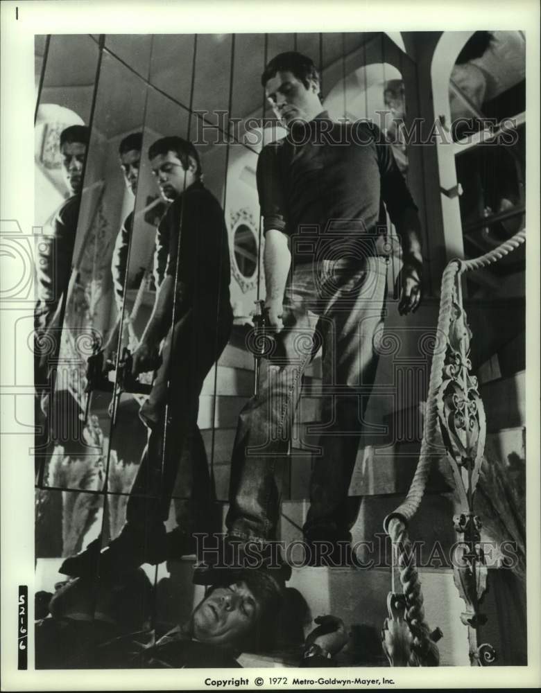1972 Press Photo Actor holds a man down with his foot in movie scene - hcp13205