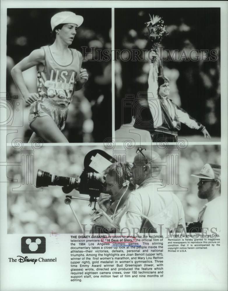 1986 Press Photo Joan Benoit, Mary Lou Retton featured in &quot;16 Days of Glory&quot;- Historic Images