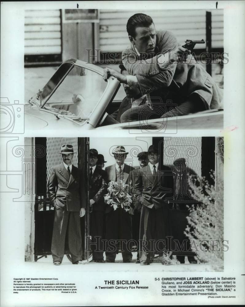 1987 Press Photo Christopher Lambert, Joss Ackland in Scene from &quot;The Sicilian&quot;- Historic Images