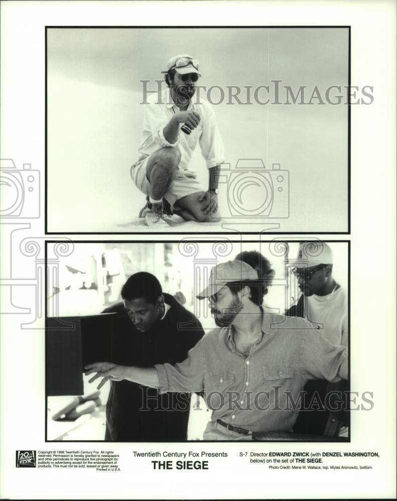 1998 Press Photo Director Edward Zwick &amp; Denzel Washington on set of The Siege- Historic Images