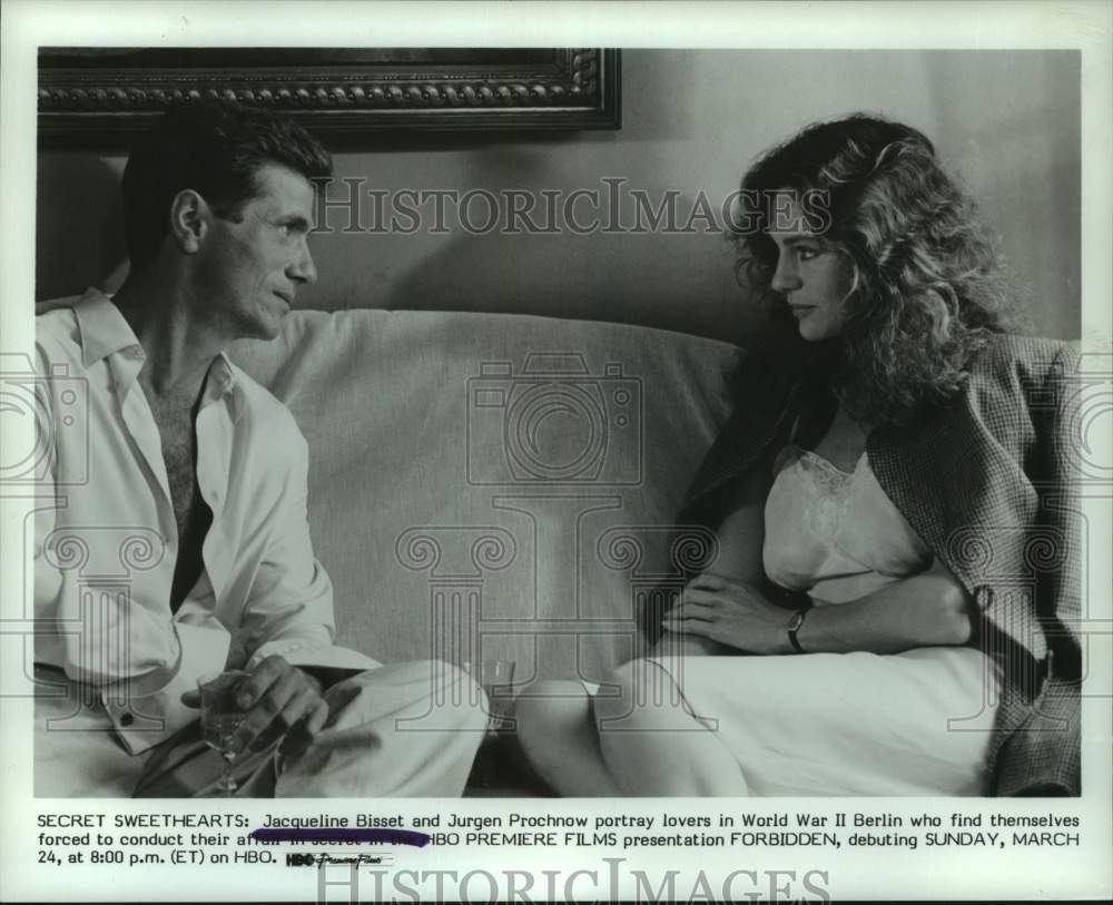 1985 Press Photo Jacqueline Bisset and Jurgen Prochnow star in HBO&#39;s &quot;Forbidden&quot;- Historic Images