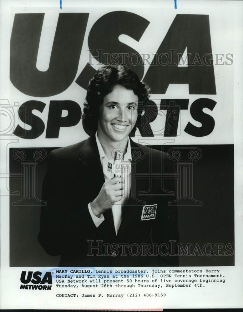 1986 Press Photo Tennis broadcaster Mary Carillo to cover U.S. Open tournament- Historic Images