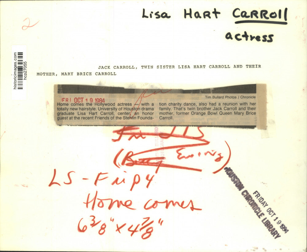 1984 Press Photo Actress Lisa Hart Carroll with twin brother Jack and mother