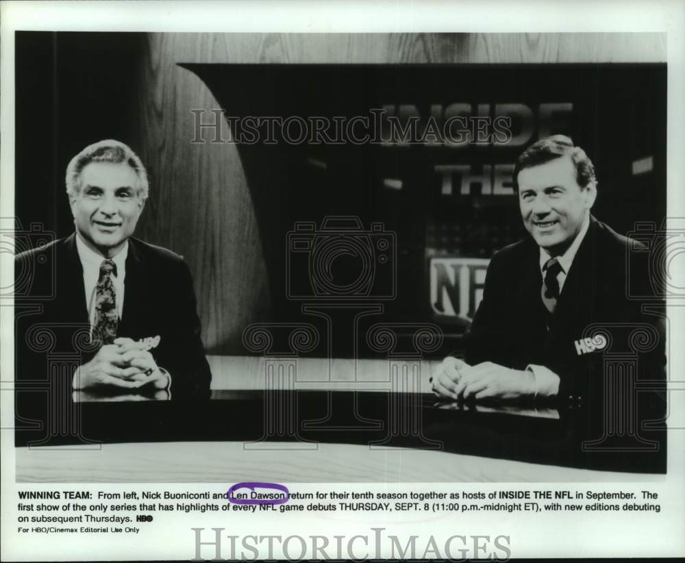 1988 Press Photo Nick Buoniconti and Len Dawson host &quot;Inside the NFL&quot;- Historic Images