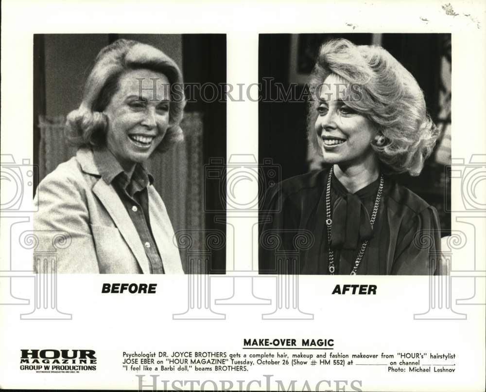 1982 Press Photo Psychologist Dr. Joyce Brothers Before &amp; After Makeover- Historic Images