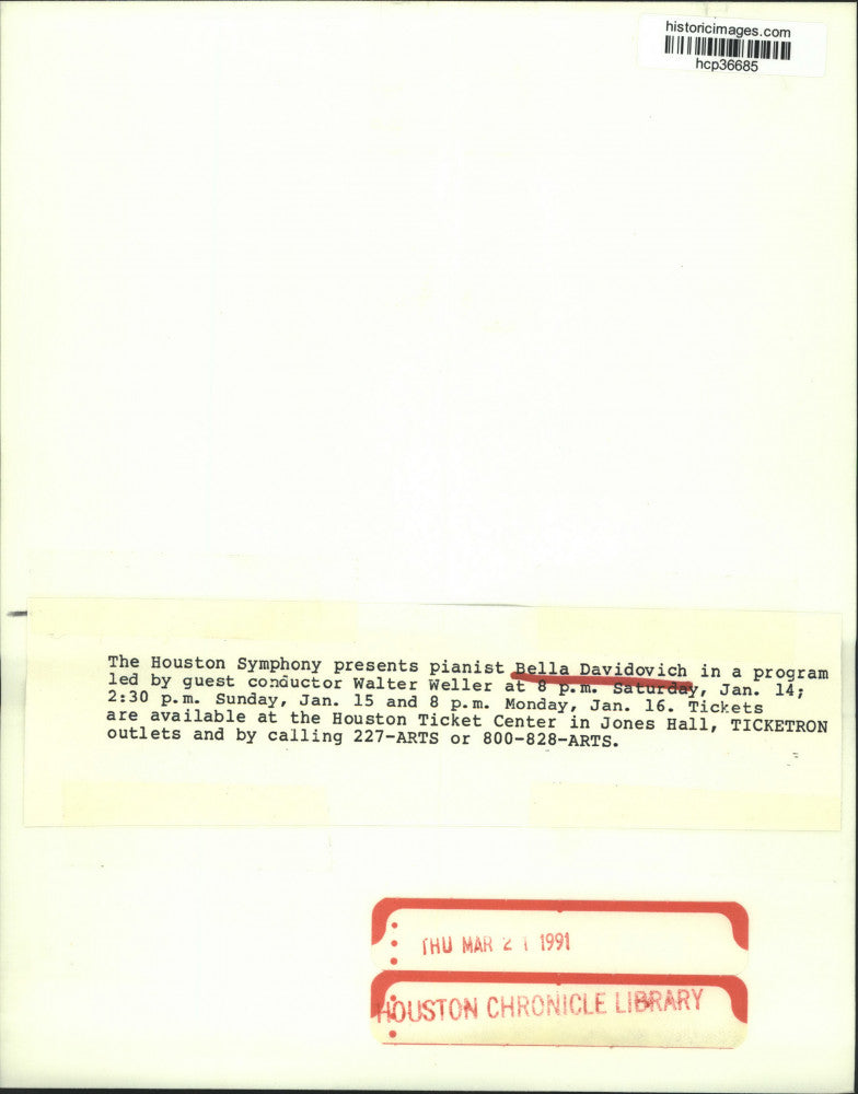 1991 Press Photo Pianist Bella Davidovich - hcp36685